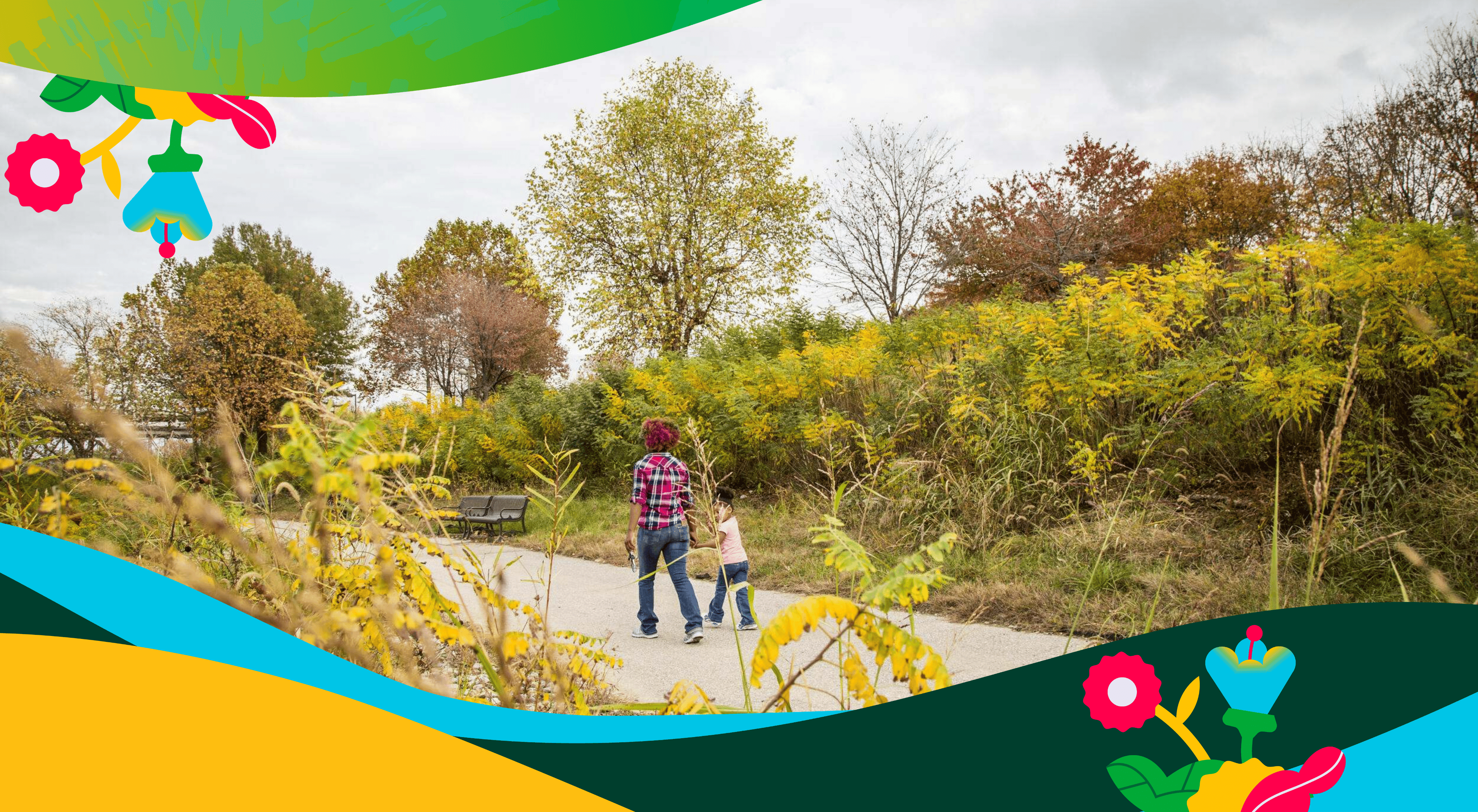 Mother and child walking together outdoors.
