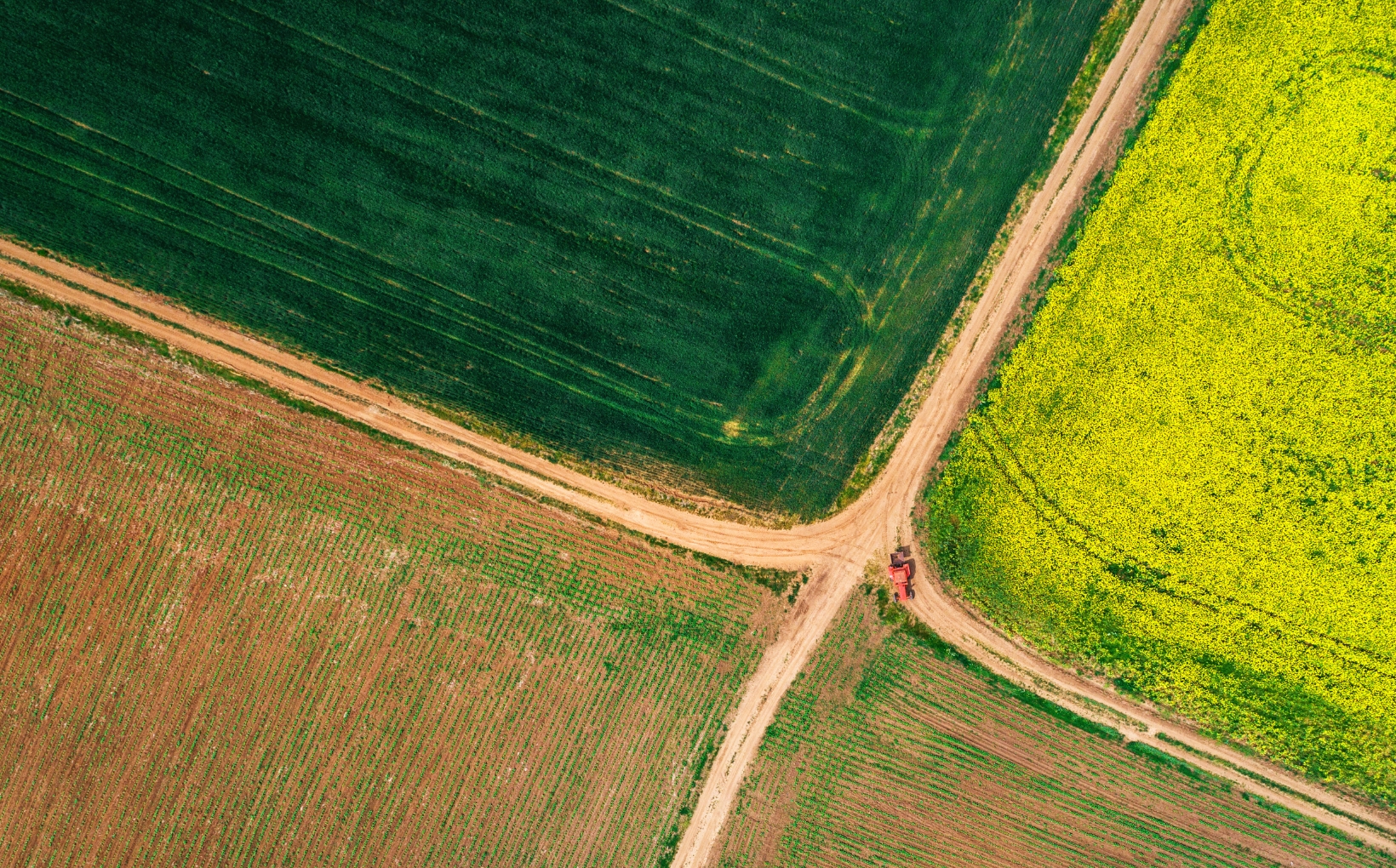 Roads crossing farmland.